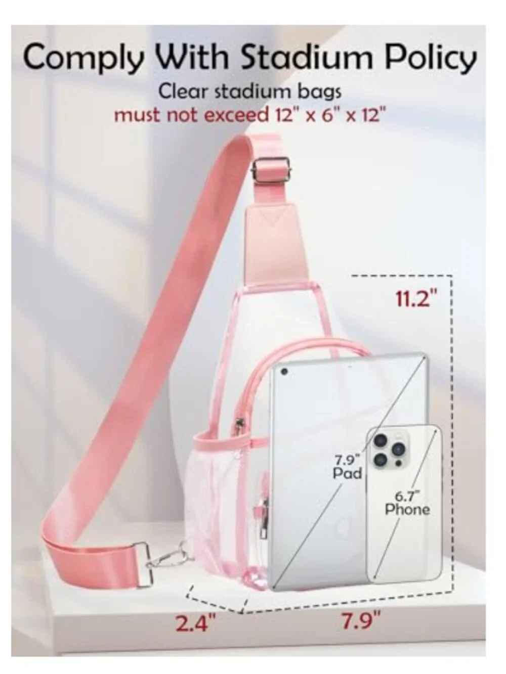 Clear Stadium Approved Sling Bag Crossbody Purse with Water Bottle Pockets